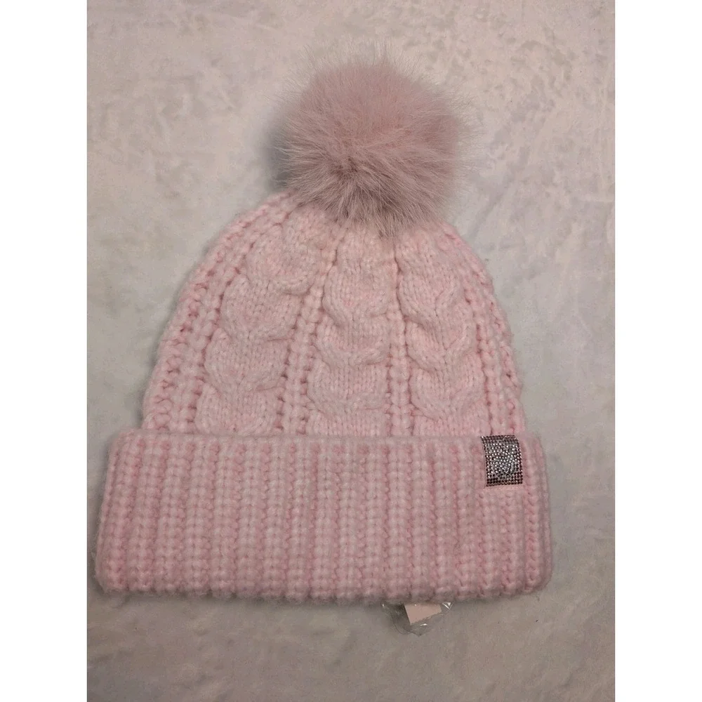 Victoria's Secret Beanie Hat Women's Pretty Pink Cozy Cable-Knit Pom NWT